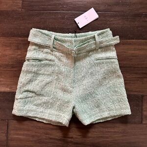 IRO Gorgeous Belted High-Waisted Mint Tweed Shorts Sz 36/4 NWT $400!!